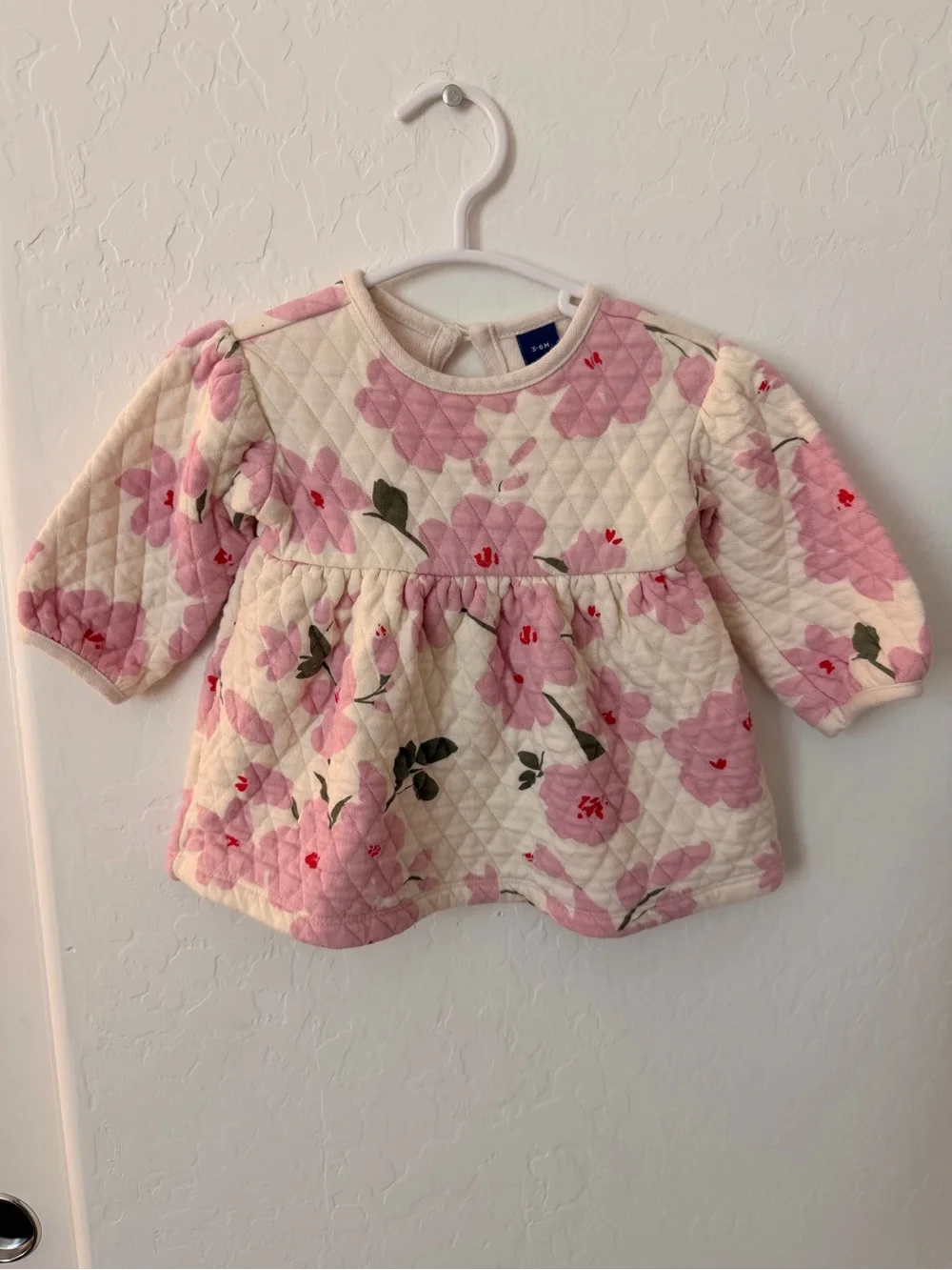 Old Navy Cream and Pink Floral Quilted Baby Dress